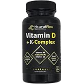 Vitamin D3 with K2 and K1 Supplement - Natural Flow Vitamin D3 and K Complex, D3 5000iu with Vitamin K2 MK4 + MK7 and K1 for Bone, Heart, and Immune Support - 60 Capsules
