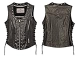 Milwaukee Motorcycle Clothing Company Front Zip Ladies Vest with Studs and O Rings Lace Sides (Black, Large)