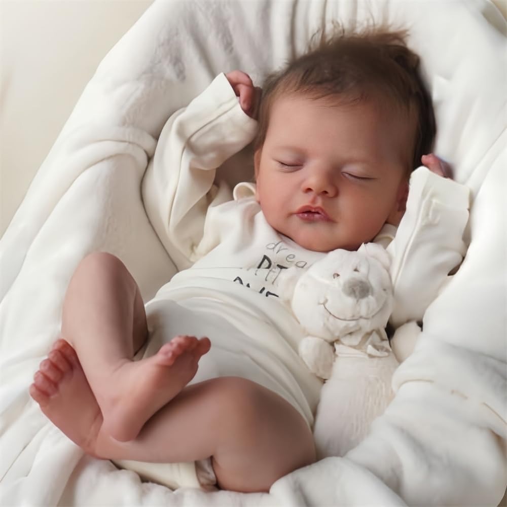 BNNPUU Reborn Baby Doll Reborn Babies Lifelike Doll Looks Like A Real Baby Closed Eyes Smiling Girl 20 Inch Handmade Washable Dolls Soft Vinyl Body (White)