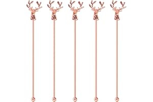 Mewuthede Swizzle Sticks,5 Pcs Stainless Steel Reusable Deer Head Shape Cocktail Stirrer Coffee Beverage Stir Sticks for Cocktail, Whiskey, Hot Cocoa, Creamer (Rose Gold)