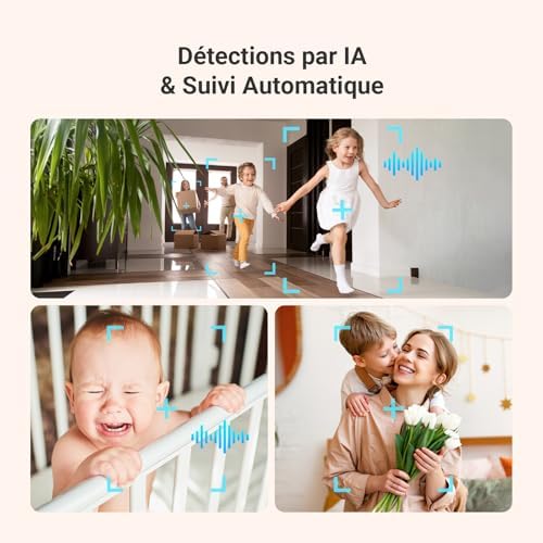 2K Caméra Surveillance WiFi Intérieure 360 °, Camera Bébé avec WiFi 2.4Ghz, Détection Humain, Vision Nocturne Intelligente, Suivi Auto-Zoom, C6N G1 2K 2PK