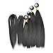 Hair Extensions Straight Hair Bundles with Closure Synthetic Hair 4 bundles Weave Natural Black Color (10'' 12'' 14'' 16'')