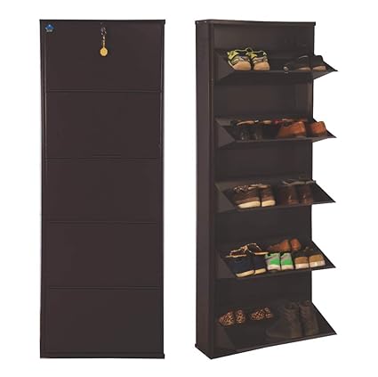 Delite Kom Wall Metal Shoe Rack (Dark Brown, 5 Shelves, 24 Inches)