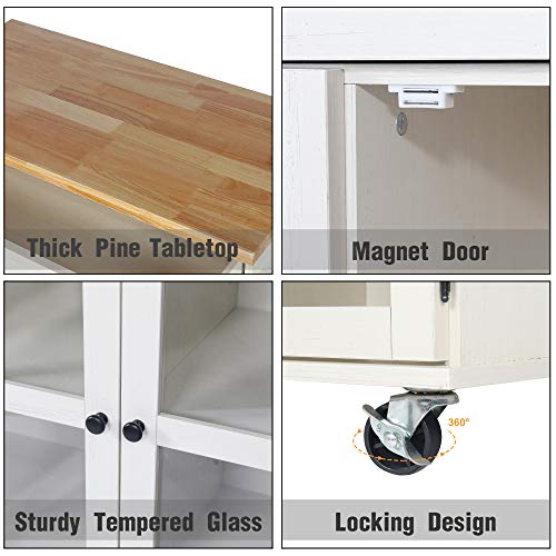 LAZZO Kitchen Island on Wheels Rolling, Home Kitchen Cart with Pine