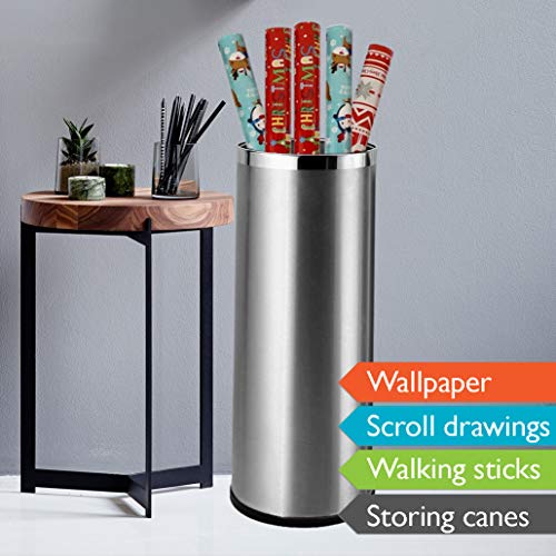 Bennett Umbrella Stand, Stainless Steel Round Style, w/Removable Inner Bucket 20" Tall, Entry Hallway Décor Home, Office Decoration Rack Holds Umbrellas Canes Walking Sticks Great Gift Idea - Thumbnail 4