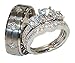 EEJ His and Hers Sterling Silver Wedding Ring Set 3 Piece 925 Sterling Silver & Titanium Cz Cubic Zirconia Wedding Ring Set