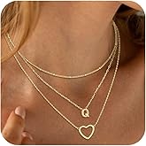 ASCOMY Gold Necklace for Women 14K Gold Plated Initial Necklaces Layered Heart Letter Necklace Layered Heart Pendant Necklace Alphabet A-Z Charm Necklaces Personalized Jewelry Gift for Women