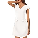 MEROKEETY Women's V Neck Work Business Dresses Elegant Formal Office Cap Sleeve Casual Mini Dress