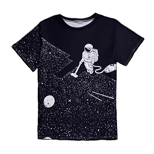 Coli&Tori Unisex Black Spaceman Digital Printed Round Neck T-Shirt