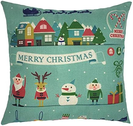 Happy Christmas Pillow Cases Linen Sofa Cartoon Cushion Cover Home Decoration Duseedik
