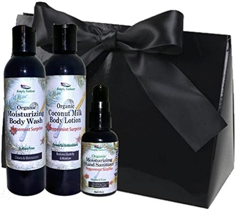 Simply Radiant Beauty Organic Bath &amp; Body Gift Set includes 2 oz. Mini Coconut Milk Lotion, 2 oz. Body Wash &amp; 2 oz. Hand Sanitizer Gift Set (Peppermint Surprise)