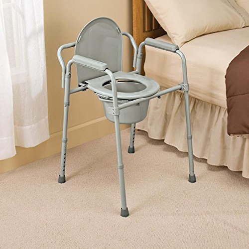 HEALTHLINE Commode Chair, Folding Bedside Commode Chair, Deluxe Bedside