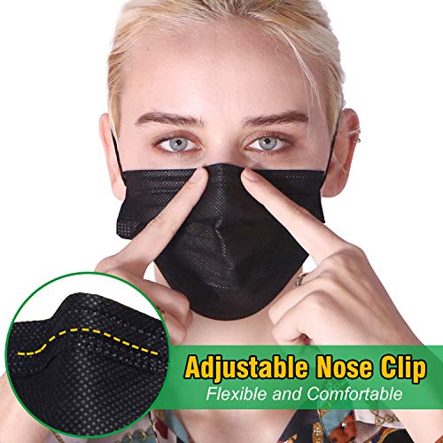 Black Disposable Face Masks, 100 Pcs Black Face Masks 3 Ply Filter