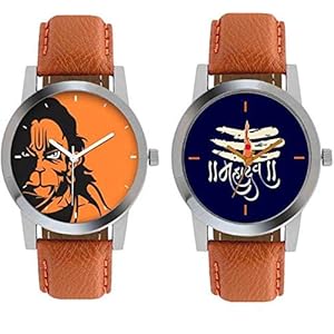Watch City Leather Hanuman-Mahadev Analogue Multicolour Dial Combo Men’s Watch