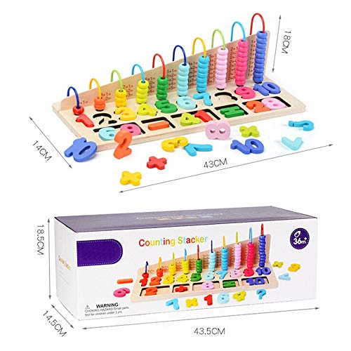 Livoty Building Blocks Construction Playboards Toy Set,Wooden Kid's Beads Number Graphical Puzzle Jigsaw Educational Toy (A)