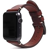 SLG Handmade Vegetable-Tanned Leather Strap for Apple Watch 38/40/41/42mm, D7 Italian Buttero Leather, Deep Color Finish, Gift Box, Compatible with SE, iWatch SE & Series 1-10 (Brown)