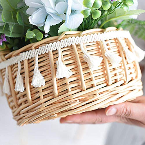 Ladeyi Handmade Classic Flower Girl Basket Natural Burlap with Lace Basket Tassel Portable Flower Basket Flower Basket Flower Basket Flower Decorated for Wedding - Thumbnail 7