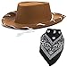 Funny Party Hats Cowboy Hat - Western Hat with Paisley Bandanna - Dress Up Clothes (Brown Felt Cowboy Hat with Black Paisley Bandana)