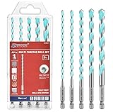 EZARC 5PC Carbide Tip Multi-Purpose Drill Bit Set Hex Shank Masonry Drill Bit Kit for Metal, Wood, Block, Brick, Tile and Plastic