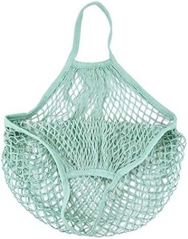 Ganenn Mesh Shopping Bag, Portable Reusable Grocery Bags Sturdy Cotton Mesh String Organic Organizer Shopping Handbag Long Handle Net Tote Storage (Green)
