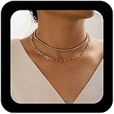 Erimberate Boho Ball Bead Chain Choker Necklace Punk Paperclip Necklace Choker Short Bead Collarbone Chain Necklace Gold Layered Necklace Chain Jewelry for Women