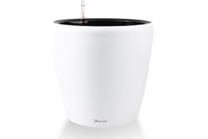 Dexceder 15x14 Self Watering Planter with Wheels Indoor Outdoor, Inner Pot Design, Thickened Large Floor Standing Flower Plant Pot with Water Level Indicator (White Matte)