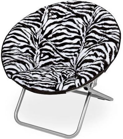 Folding Chair Foldable Steel Frame Faux-Fur Saucer in Zebra