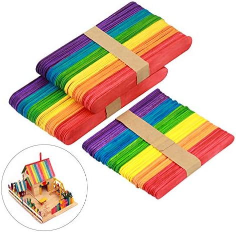 Wooden Craft Sticks,LANMOK 150pcs Rainbow Wooden Popsicle Sticks Colorful Craft Sticks for DIY Crafters Kids Teachers