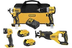 DEWALT 20V MAX XR Power Tools Combo Kit, Hammer Drill, Impact Driver, Reciprocating Saw, and Work Light, 4-TOOL (DCK449P2)