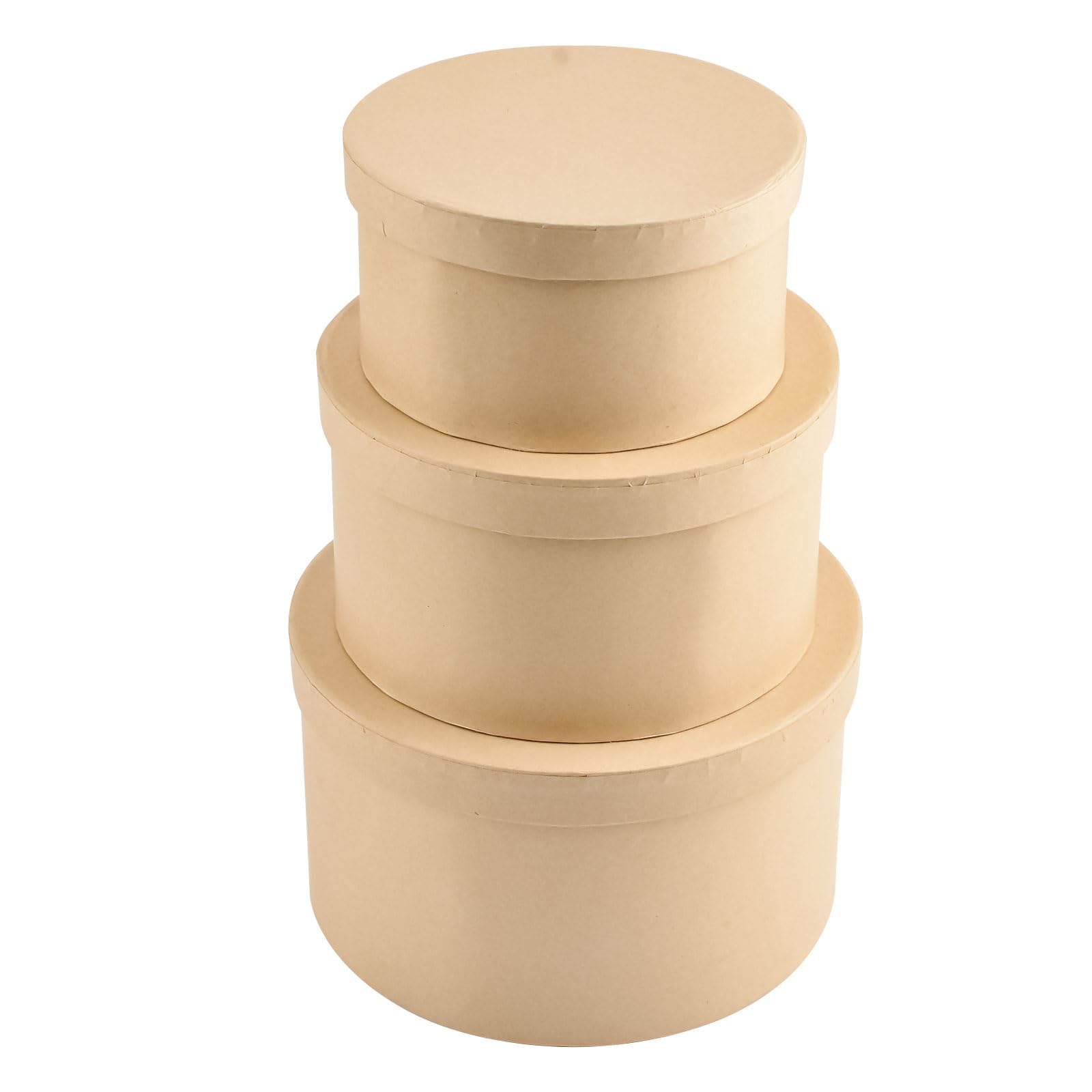 WANDIC Paper Mache Box, Set of 3 Round Paper Mache Hat Boxes Kraft Paper Containers With Lids Ideal For Painting Crafting & Storage Accessories Cosmetics Jewelry Gifts