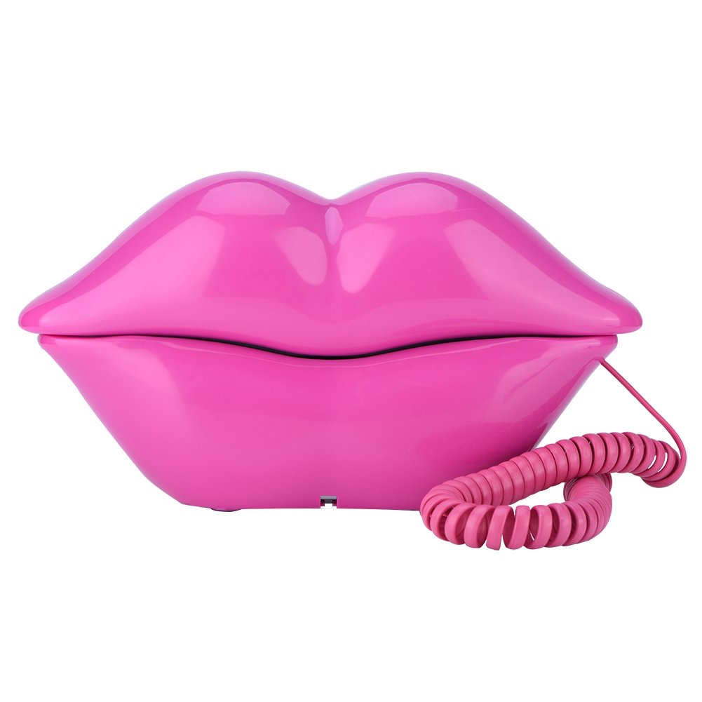Vbestlife Wire Landline Phone, Funny Rose Red Lip Plastic Telephone with Multifunction for Home Decoration/Clear Calling Interesting