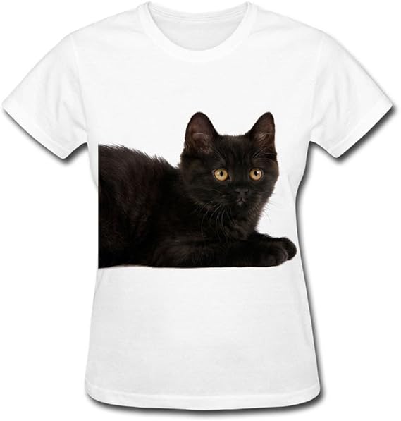 Cute Cat Print TShirts for Women Crewneck Short Sleeve Cotton White L