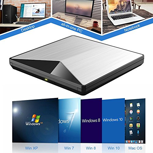 External DVD Drive, VikTck USB 3.0 CD DVD Burner Drive Writer Player Fire Prevention Aluminum and PC Ultra Slim Portable for Windows, Laptop, Mac, Macbook Air/Pro, Apple, Desktop, PC (Silver)