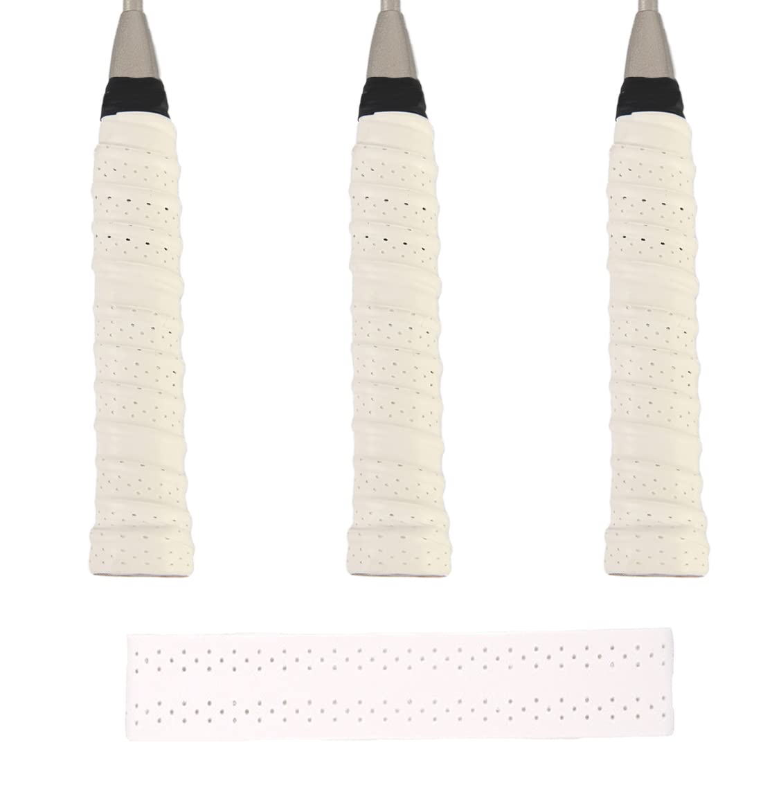 ILLUVA 3 Pack Racket Grip Tape, Anti Slip Tennis Overgrips Absorbent Badminton Squash Replacement Racket Grip(White)