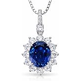 StiloVero Princess Diana Necklace, 3.75 ct Lab Grown Blue Sapphire Pendant for Women, Halo Sapphire Necklace in Rhodium Plated 925 Sterling Silver, Royal Blue Jewelry, Anniversary Birthday Gift for Her