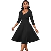 Womens Summer Dress 3/4 Sleeves V Neck 1950s Retro Vintage Wedding Cocktail Party Swing Flowy Wrap Midi Dresses