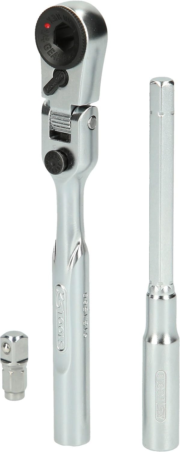KS Tools 918.1590 1/4 Inch Bit Joint Reversible Ratchet Set with Plug Adapter for Sockets, 3-Piece