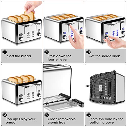 Toaster, Prime Rated Bread Toasters with Compact LED Display, Mirror