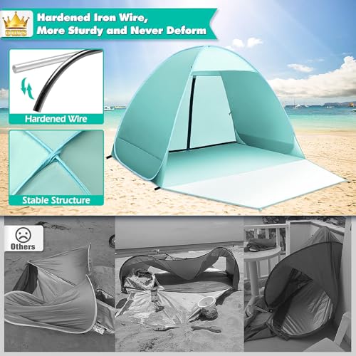 Beach Tent, Anti-UV 50+ Beach Tent with Zippered Back Door, Beach Shelter, 1-2 Persons, Small Packaging for Sun Protection, Beach, Garden