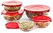 Imperial Home 5-Piece Nested Glass Bowl Set With Apple Design and Red Lids