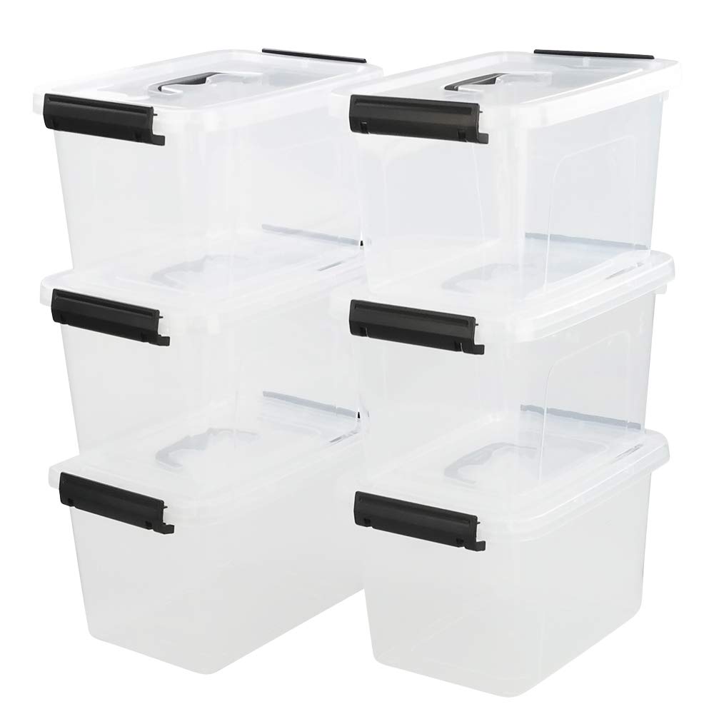 Qqbine 6 L Plastic Storage Box with Lids and Handles, Packs of 6