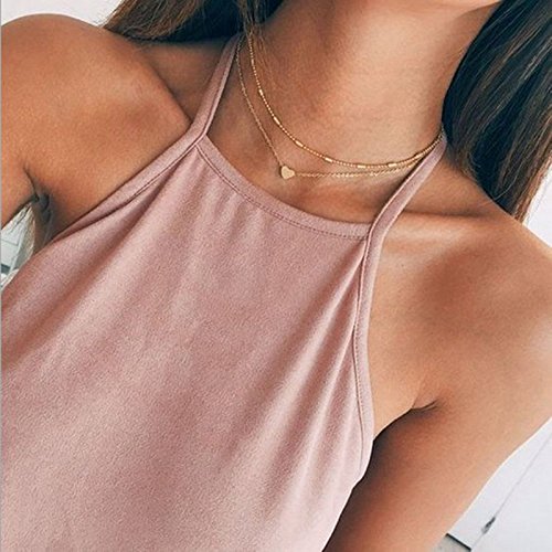 Double Layered Heart Pendant Necklace,Haluoo Women Fashion Delicate Beads Tassel Choker Necklace Dainty Tiny Love Heart Clavicle Necklace for Girls Ladies Trendy Jewelry (Gold)