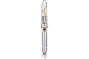 Asvine V800 Fountain Pen - Vacuum Filling System with Large Ink Capacity - Smooth Number 8 Stub Nib 1.1 mm Calligraphy Art Drawing with Gift Case and Wrench- Clear Gold Acrylic