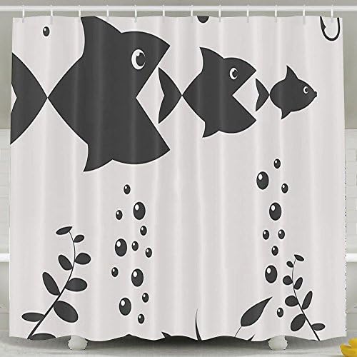 HUANGLING Big Fish Eats Little Themed Image With Tree Fish In A Row Bubbles Coral Reef Shower Curtain 60x72inch