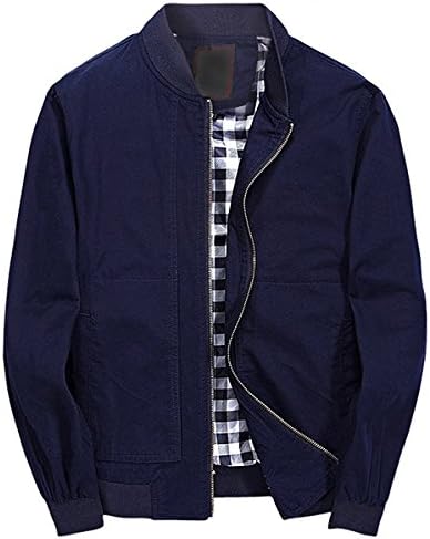 Men's Classic Fit Cotton Lightweight Bomber Jacket (Navy,L)