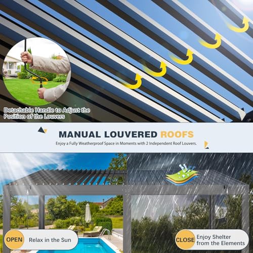 MELLCOM 12x20 Louvered Pergola Adjustable Roof w/Side Screens image 18