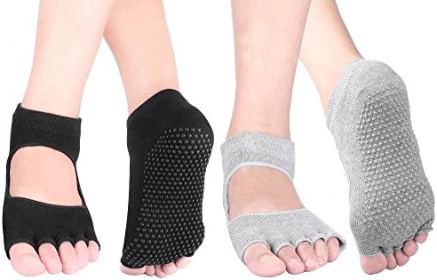 Yoga Gloves and Socks Sets with Grips for Women Non-Slip Fingerless for Pilates, Ballet,Exercise and Fitness Pack of 3, (Black and Gray), Free size