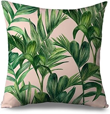 Green Palm Leaves Throw Pillow Cover Tropical Canvas Pillow Case for Sofa and Couch 18 x 18 Inch