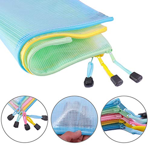 Jonyee Zipper Plastic Mesh Pouch, Waterproof Mesh Bags for Travel Storage and File Bags for Office (5 Colors,10 Pack) - Thumbnail 3