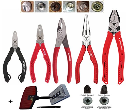 VAMPLIERS. Best Made Pliers! 6-PC Set VT-001-S6B Specialty Screw Extraction Pliers Extract Stripped, Rusted, Security Specialty, Torx + Recessed Screw Extractor